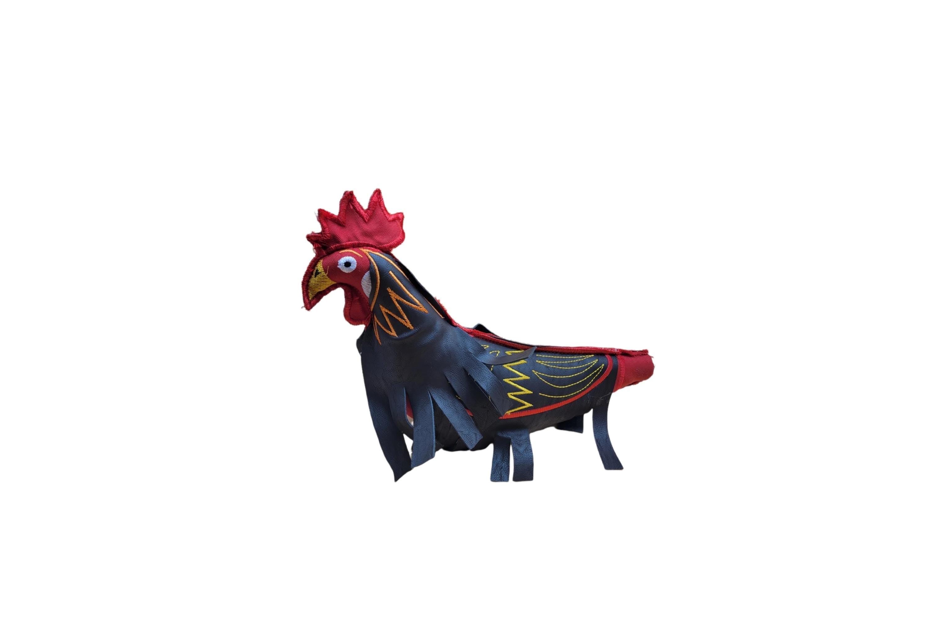 Handmade Synthetic Leather Dummy Rooster - Red and Black Artisanal Chicken Figure for Crafters - Muñeco Artesanal Gallo