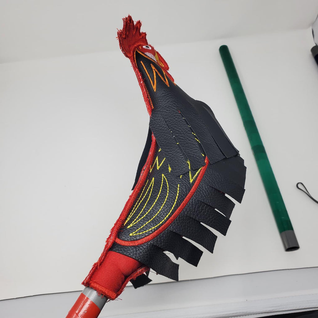 Handmade Synthetic Leather Dummy Rooster - Red and Black Artisanal Chicken Figure for Crafters - Muñeco Artesanal Gallo