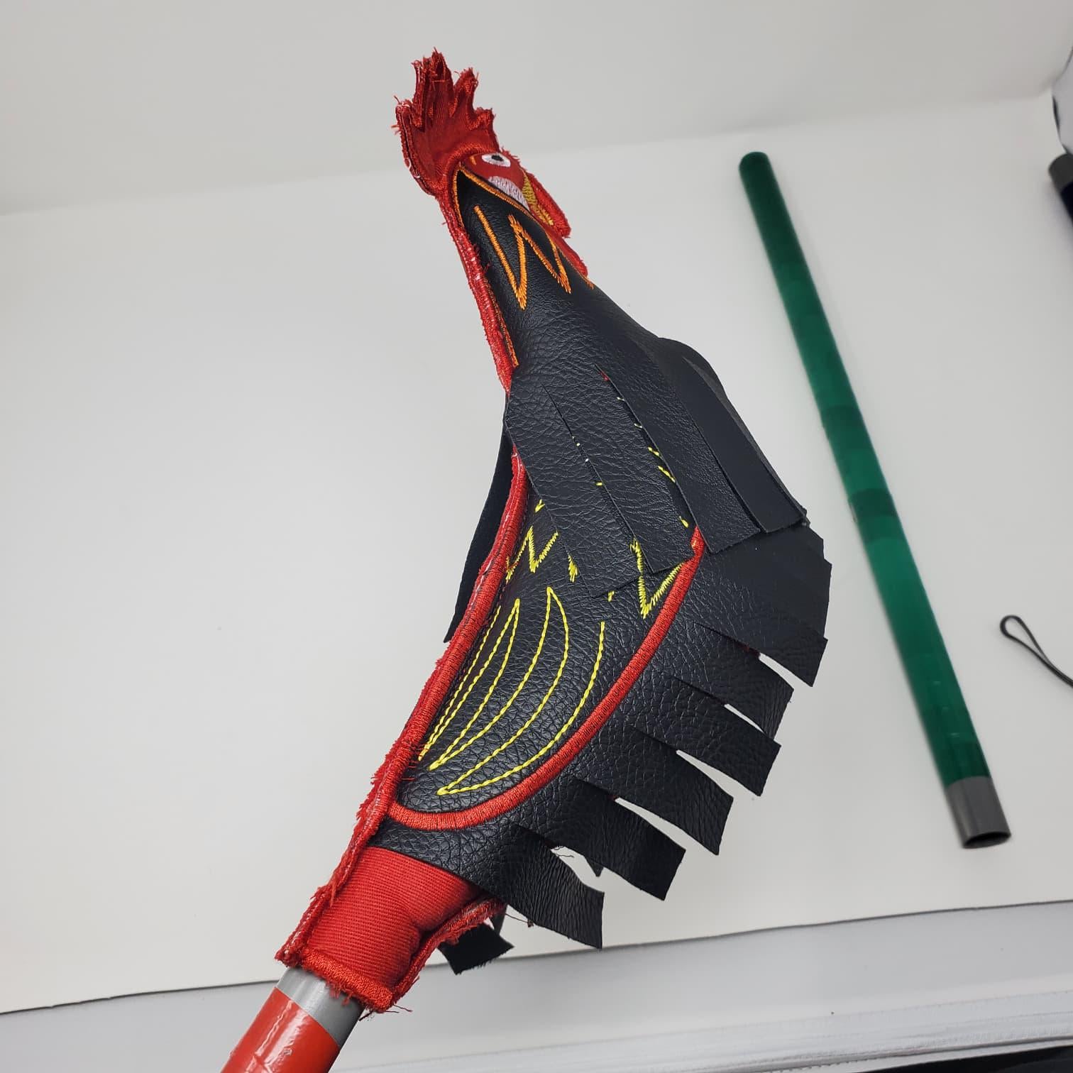 Handmade Synthetic Leather Dummy Rooster - Red and Black Artisanal Chicken Figure for Crafters - Muñeco Artesanal Gallo
