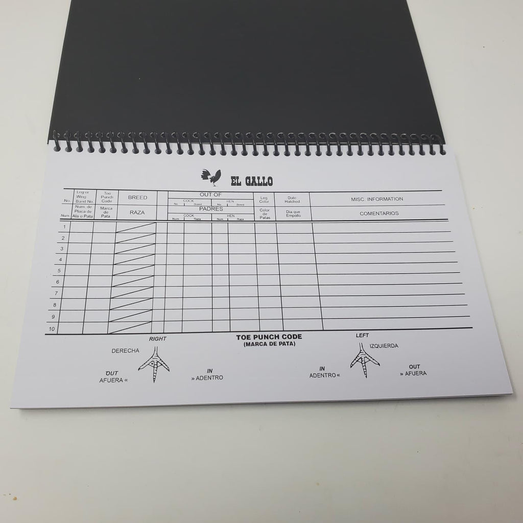 Rooster Breeding Record Book  Spiral Bound Poultry Log for Gamefowl & Chicken Breeders 9.5inch long 6inch wide-upgraded design