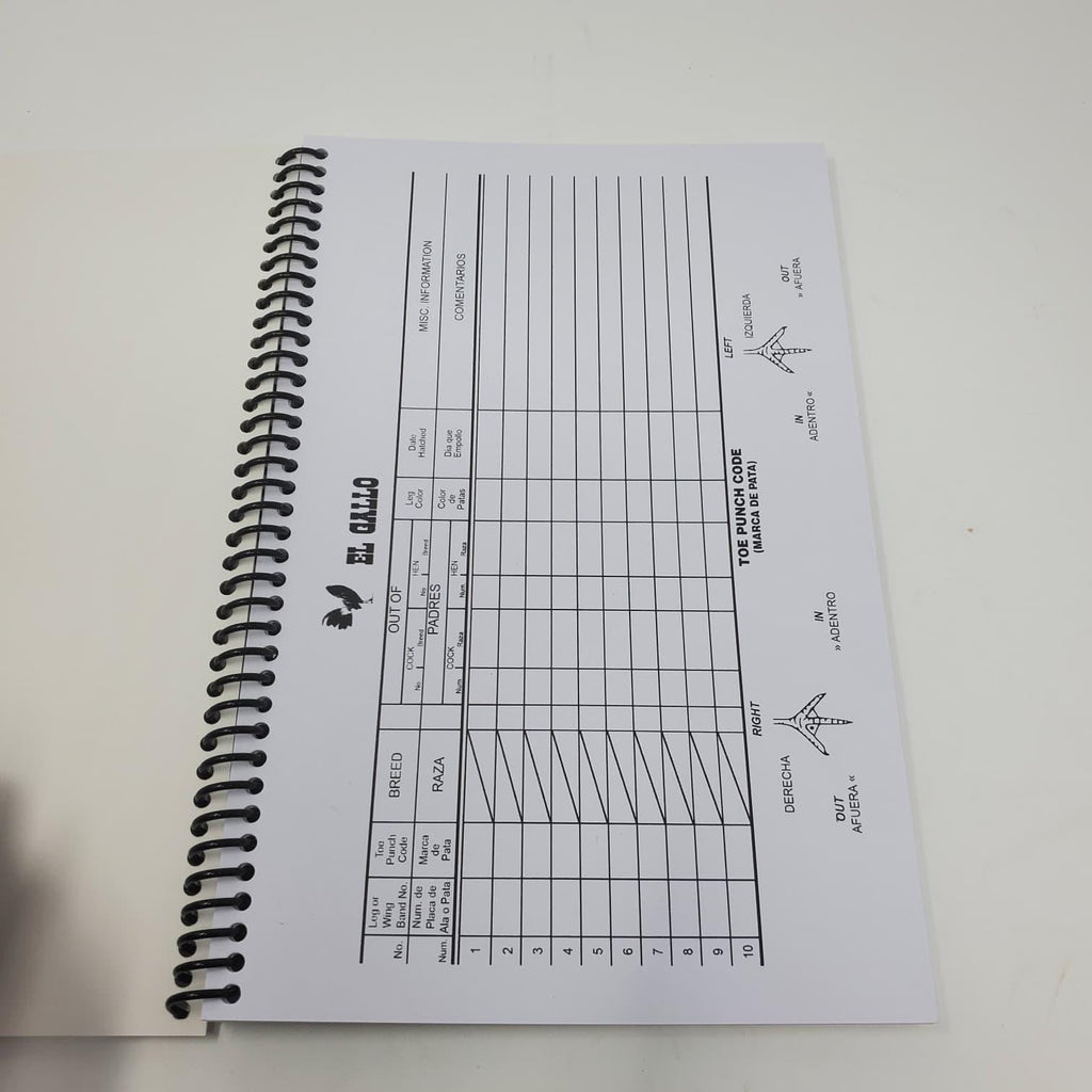 Rooster Breeding Record Book  Spiral Bound Poultry Log for Gamefowl & Chicken Breeders 9.5inch long 6inch wide-upgraded design