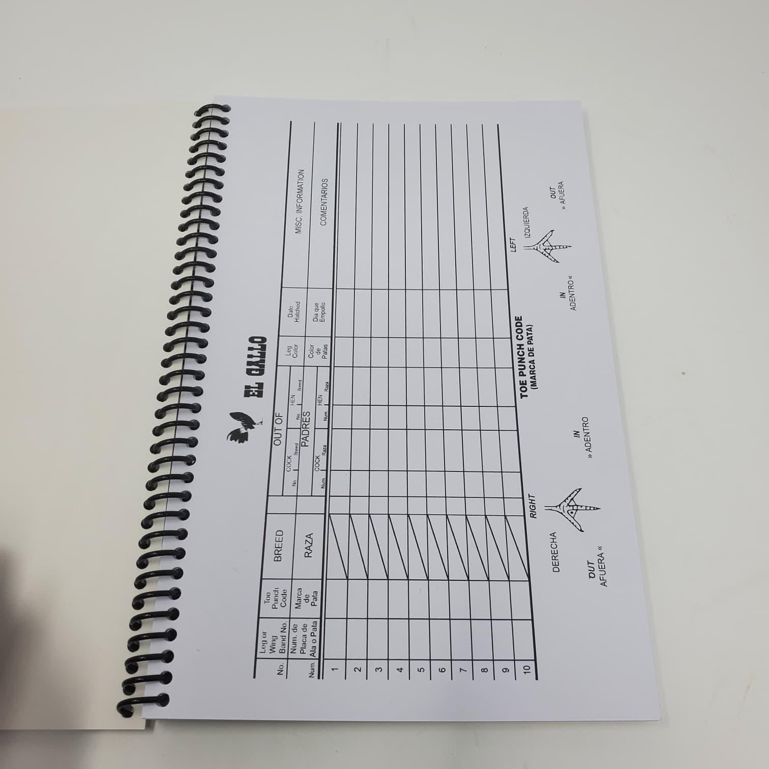 Rooster Breeding Record Book  Spiral Bound Poultry Log for Gamefowl & Chicken Breeders 9.5inch long 6inch wide-upgraded design