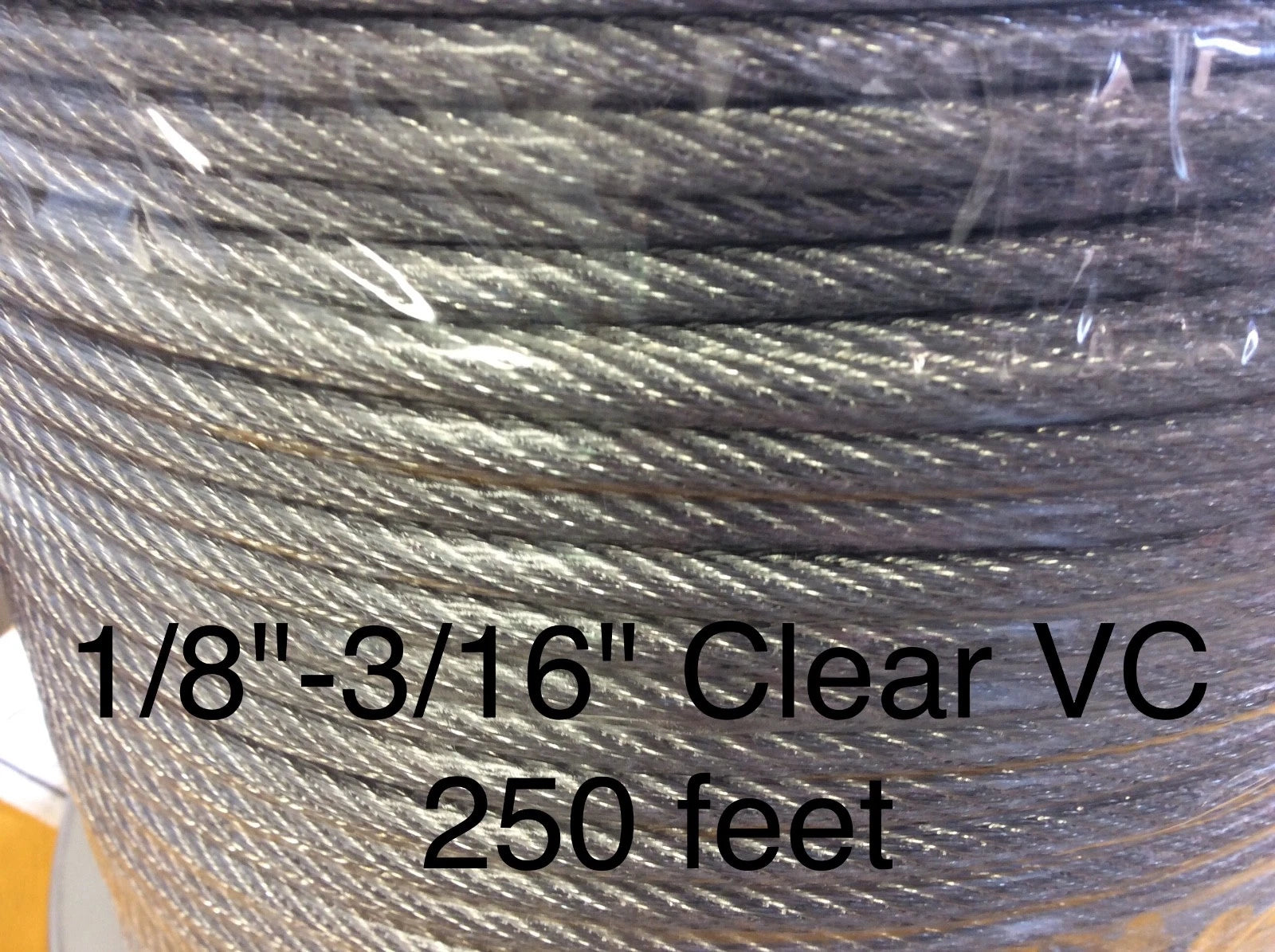 Clear Vinyl Coated Steel Aircraft Cable Wire Rope 250' 1/8" VC 3/16" 7x7 Diameter 1/8"-3/16" Clear VC 250 Feet Length